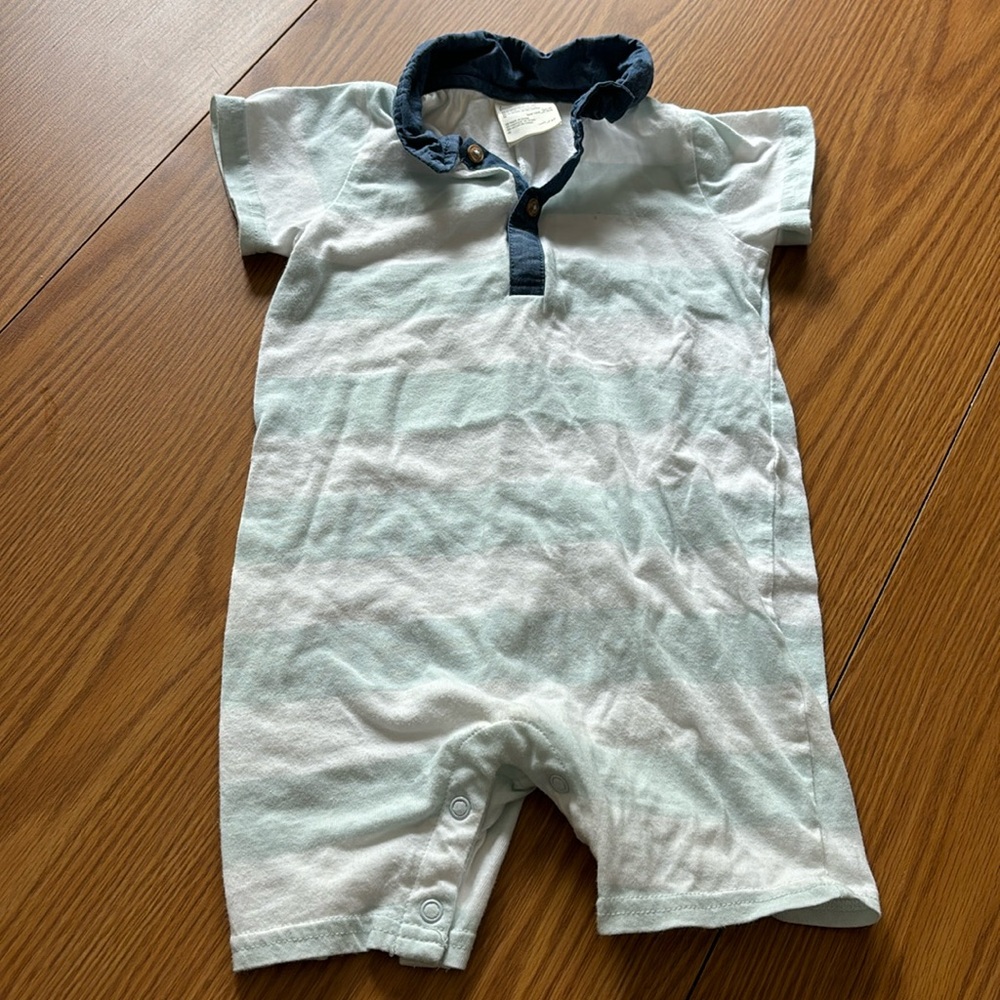 Mint/ white stripe baby boy romper